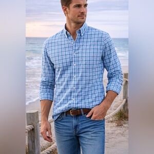 Vineyard Vines Slim Fit Tucker Shirt Men’s Large Blue Plaid Button Down Preppy